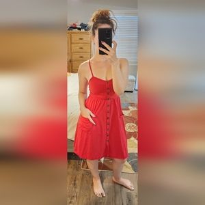 Red Spaghetti Strap Dress With Pockets